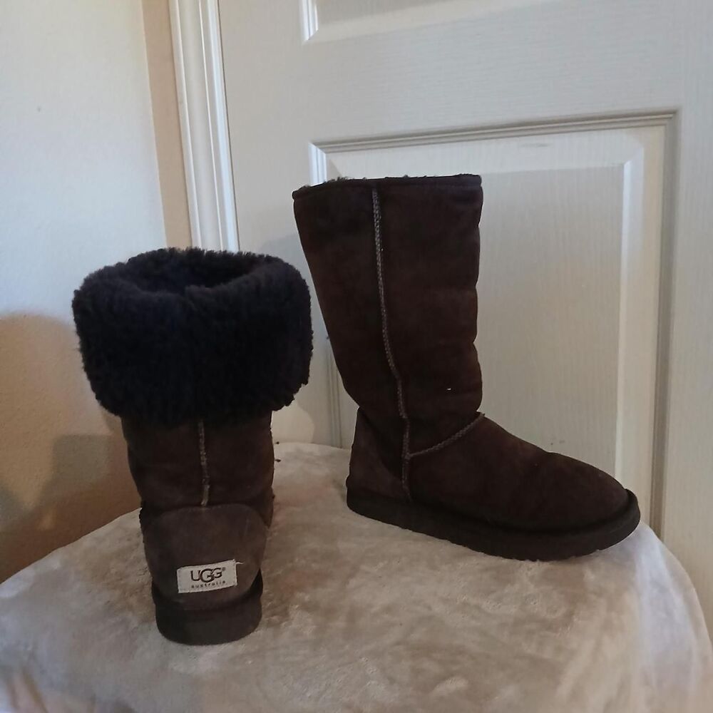 Y2K UGG Classic Chocolate Brown Suede Tall Boots 7 Gorpcore Preppy Utility Boho
